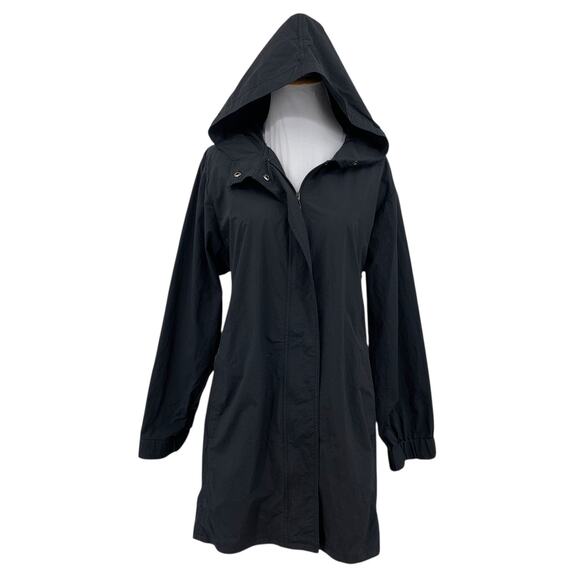 Pure Jill Jacket Womens M Medium Black Rain Zip Front Longline Hooded J. Jill - Picture 1 of 13